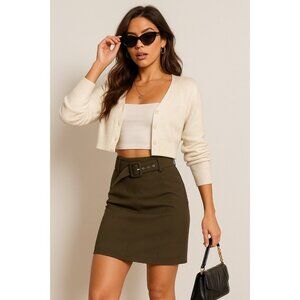 NY&C Size 8 Olive Green Pencil Knee Length Skirt With Belt & Pockets